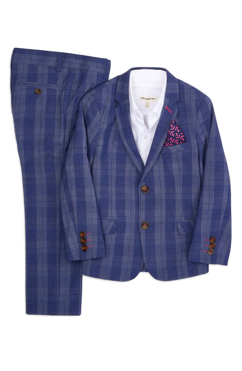 Appaman Kids' Mod Slim Fit Blue Glen Plaid Stretch Suit, Main, color, 
