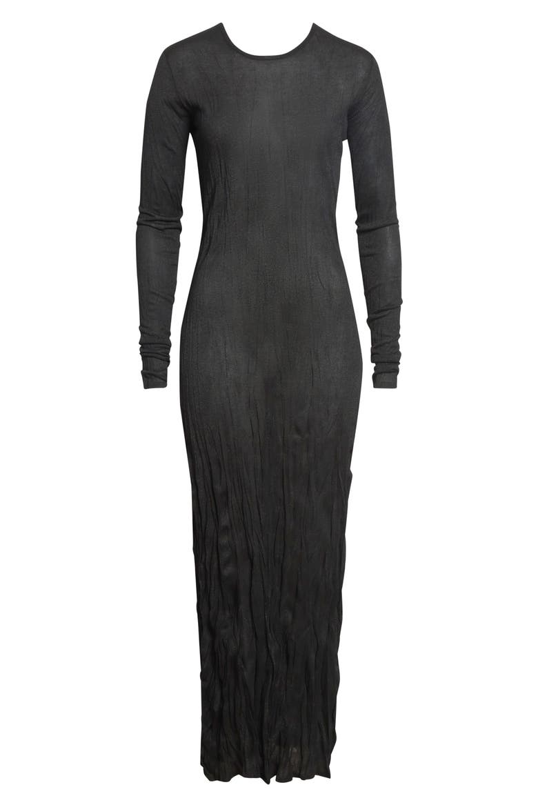 Crinkled Long Sleeve Column Sweater Dress, Alternate, color, BLACK