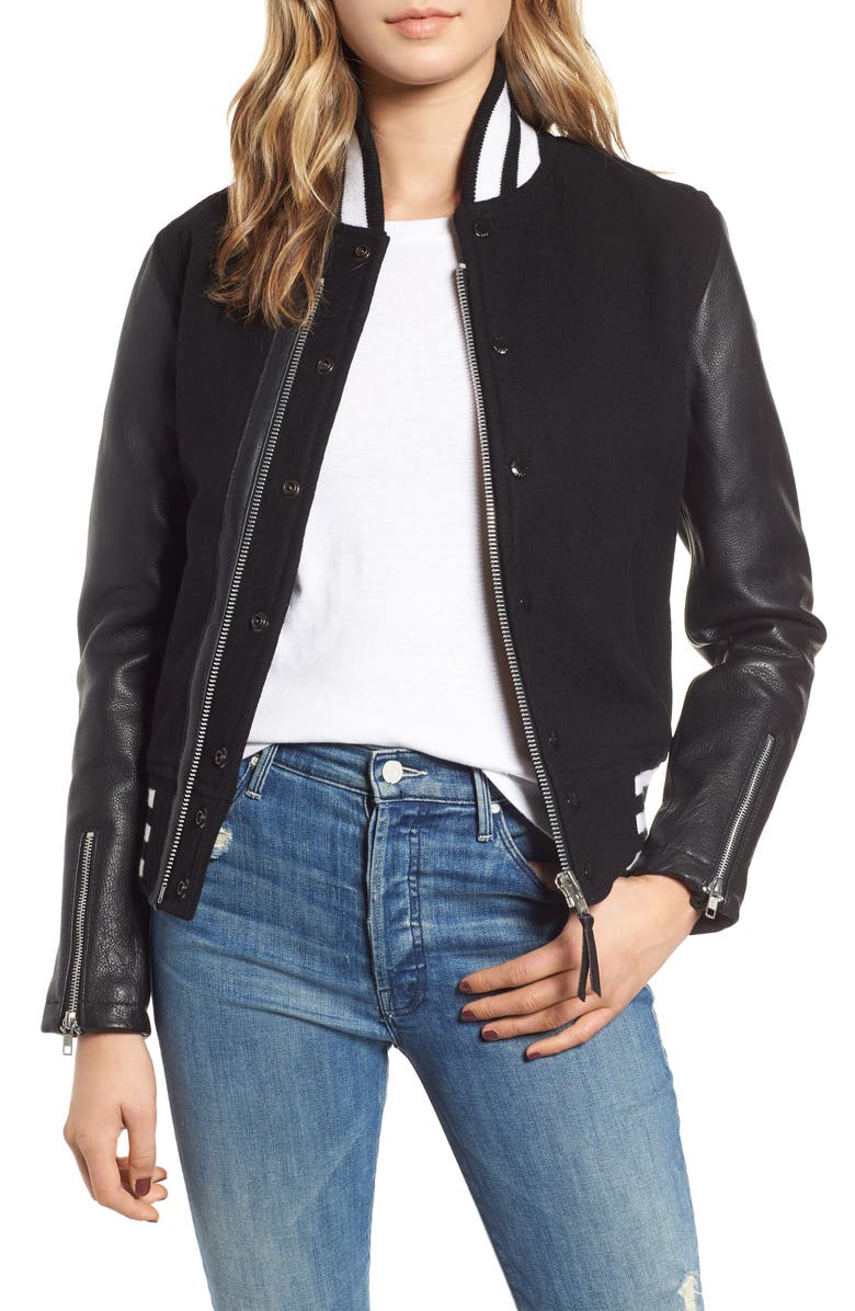Schott NYC Moto Varsity Jacket, Main, color, 
