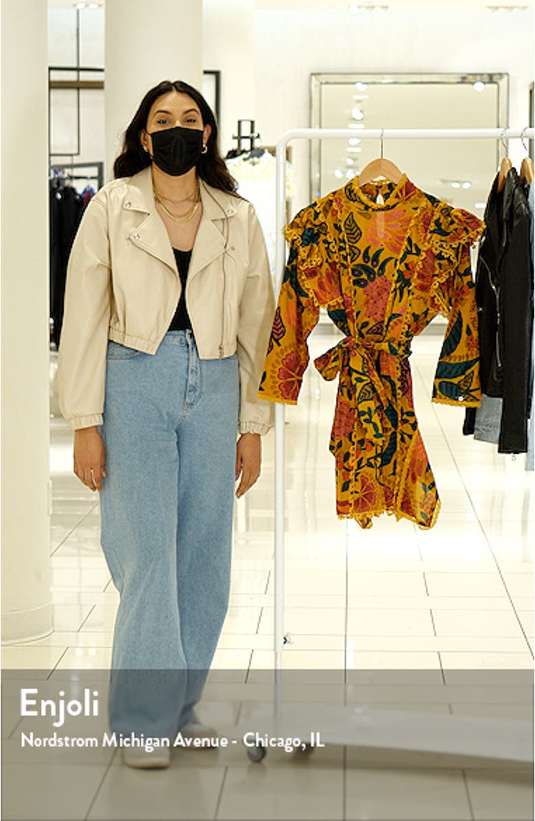 Tropical Print Ruffle Yoke Cotton Dress, sales video thumbnail