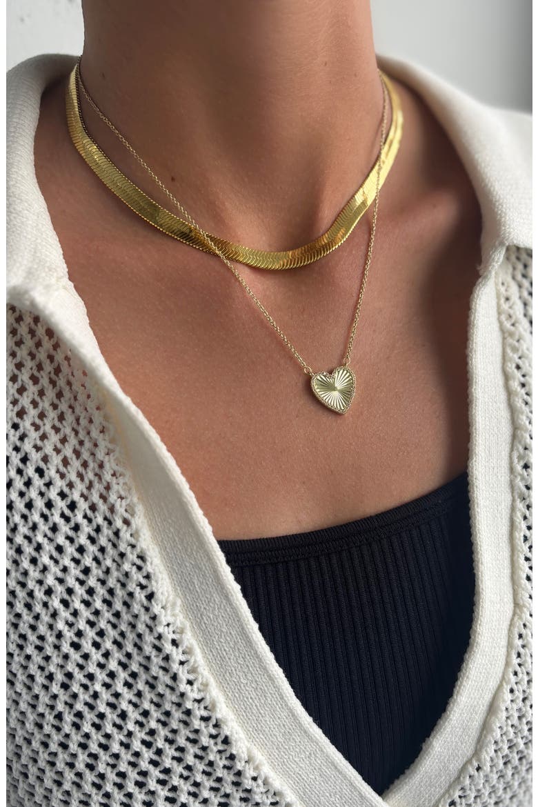 14K Gold Plated Cubic Zirconia Halo Prismatic Heart Pendant Necklace, Alternate, color, GOLD