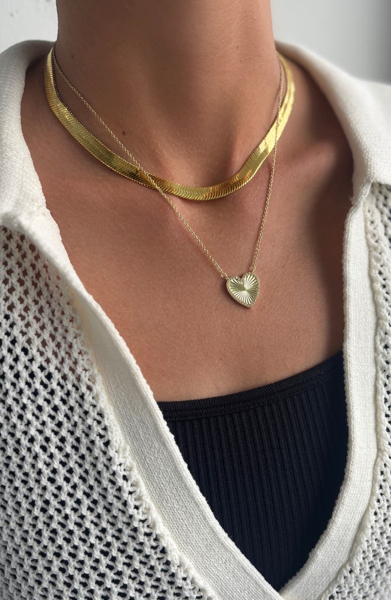 Adornia 14K Gold Plated Cubic Zirconia Halo Prismatic Heart Pendant Necklace, Alternate, color, Gold