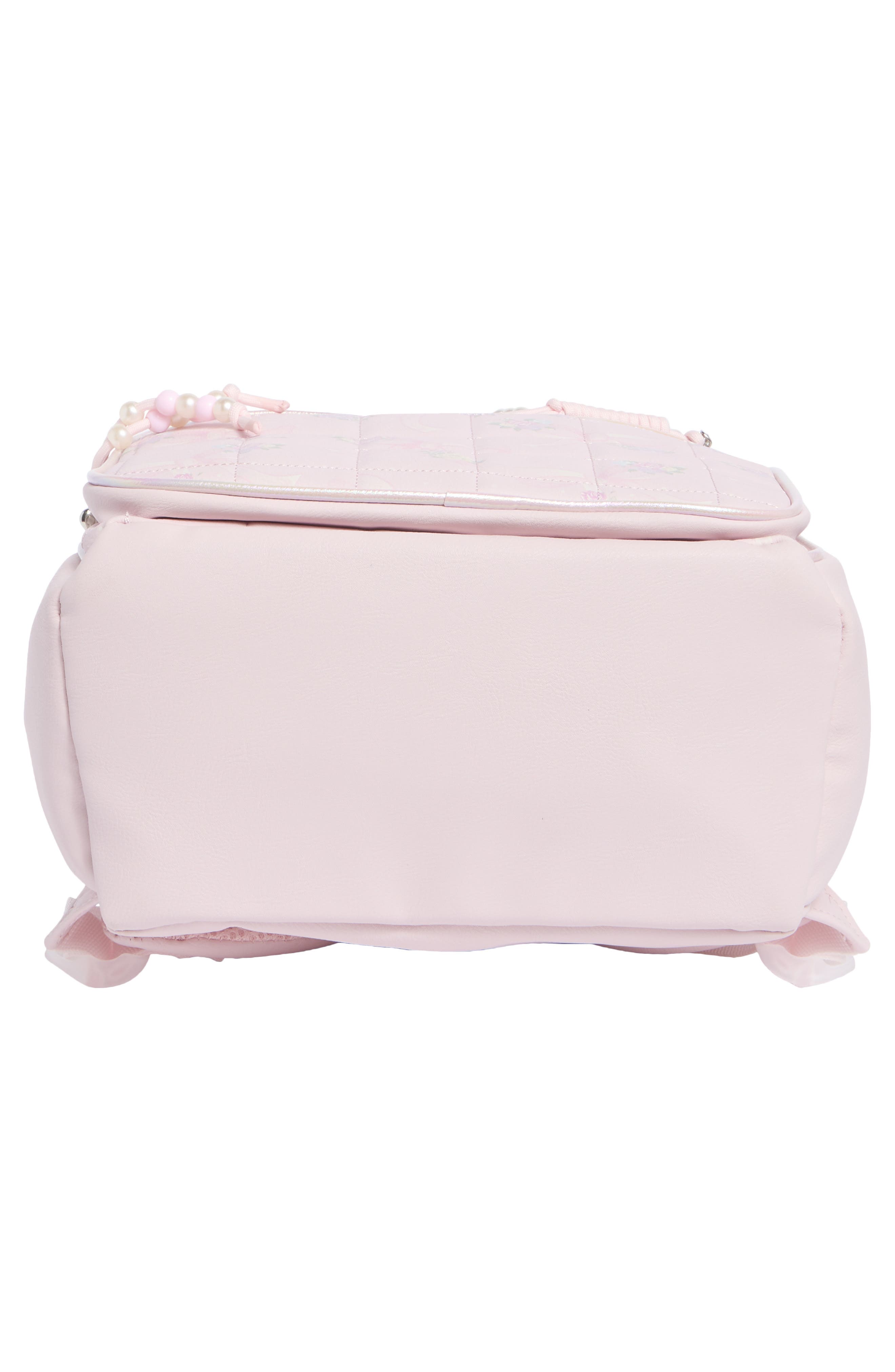 Large Bow Floral Quilted Backpack, Alternate, color, POWDER PINK