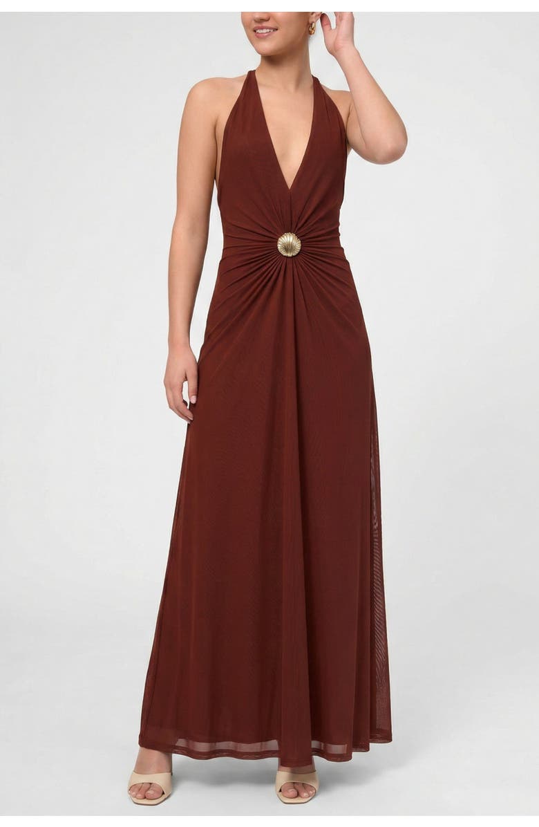 RACHEL Rachel Roy Sabella Mesh Halter Maxi Dress, Main, color, Dark Red
