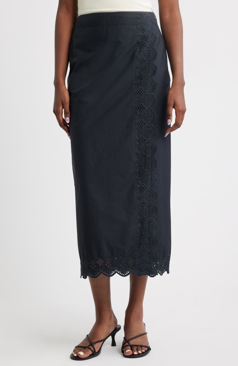 MANGO Luisa Embroidered Midi Skirt, Main, color, Black