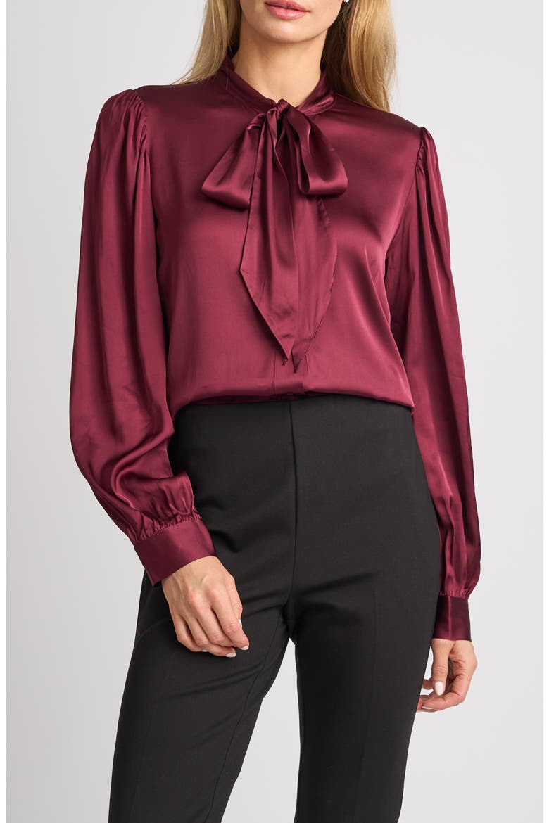 Denise Tie Neck Satin Top, Main, color, TAWNY PORT