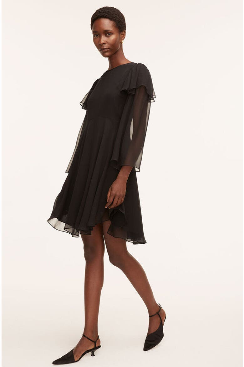 Ruffle Silk Chiffon Dress, Alternate, color, Black