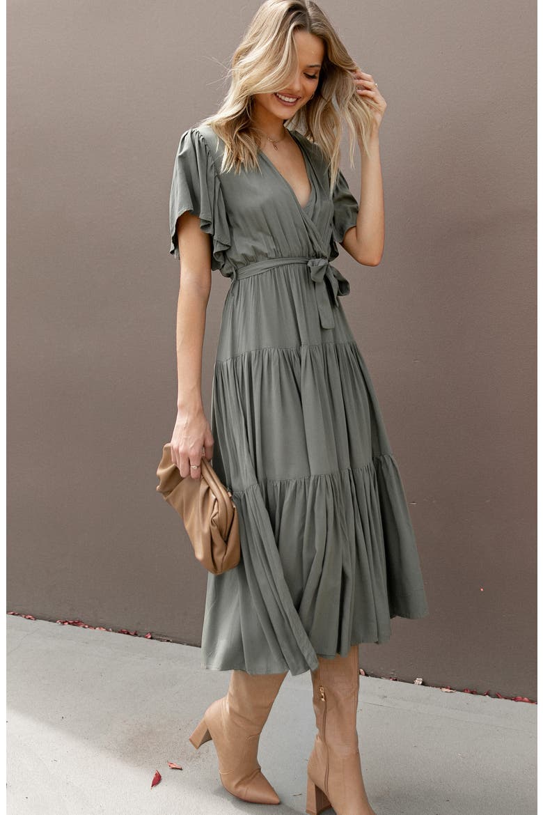 Barker Tiered Faux Wrap Dress, Alternate, color, OLIVE