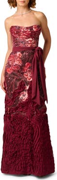 Aidan Mattox Beaded Floral Embroidered Strapless Gown