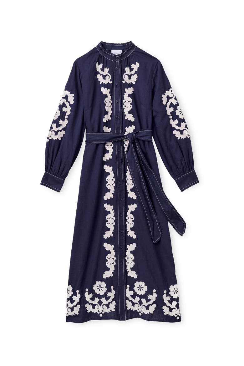 Ophelia Linen Midi Dress, Main, color, Navy