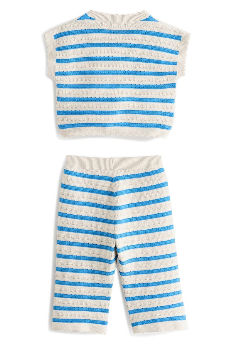 Kids' Stripe Short Sleeve Cotton Cardigan & Pants Set, Alternate, color, BLUE