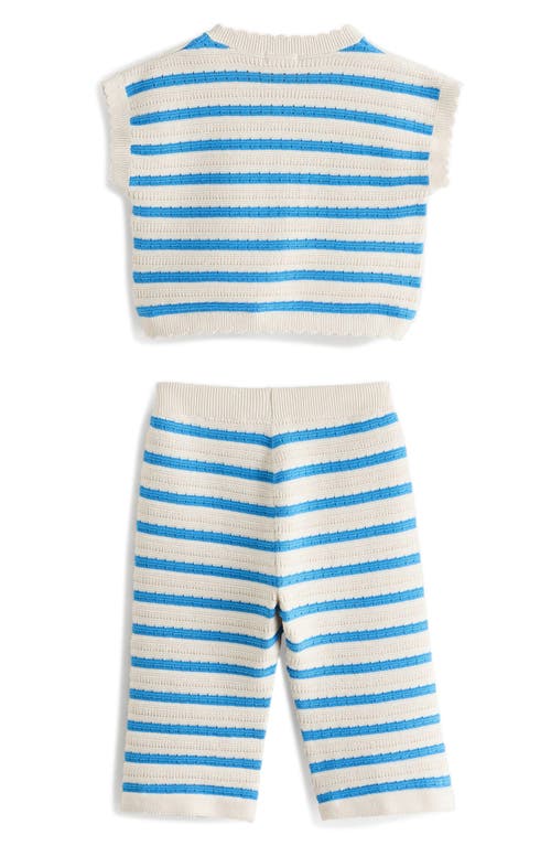 Next Kids' Stripe Short Sleeve Cotton Cardigan & Pants Set In Blue