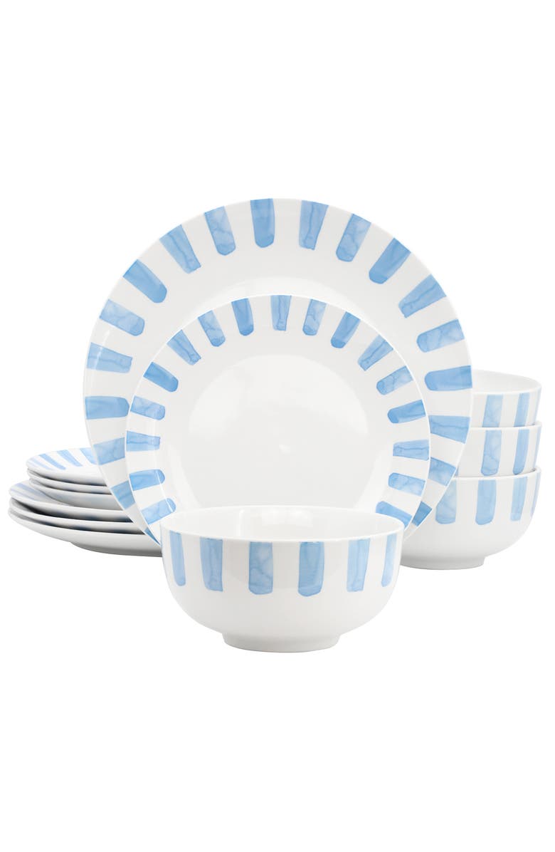 Gibson Home Pacific Waves 12 Piece Round Ceramic Dinnerware Set, Main, color, Blue