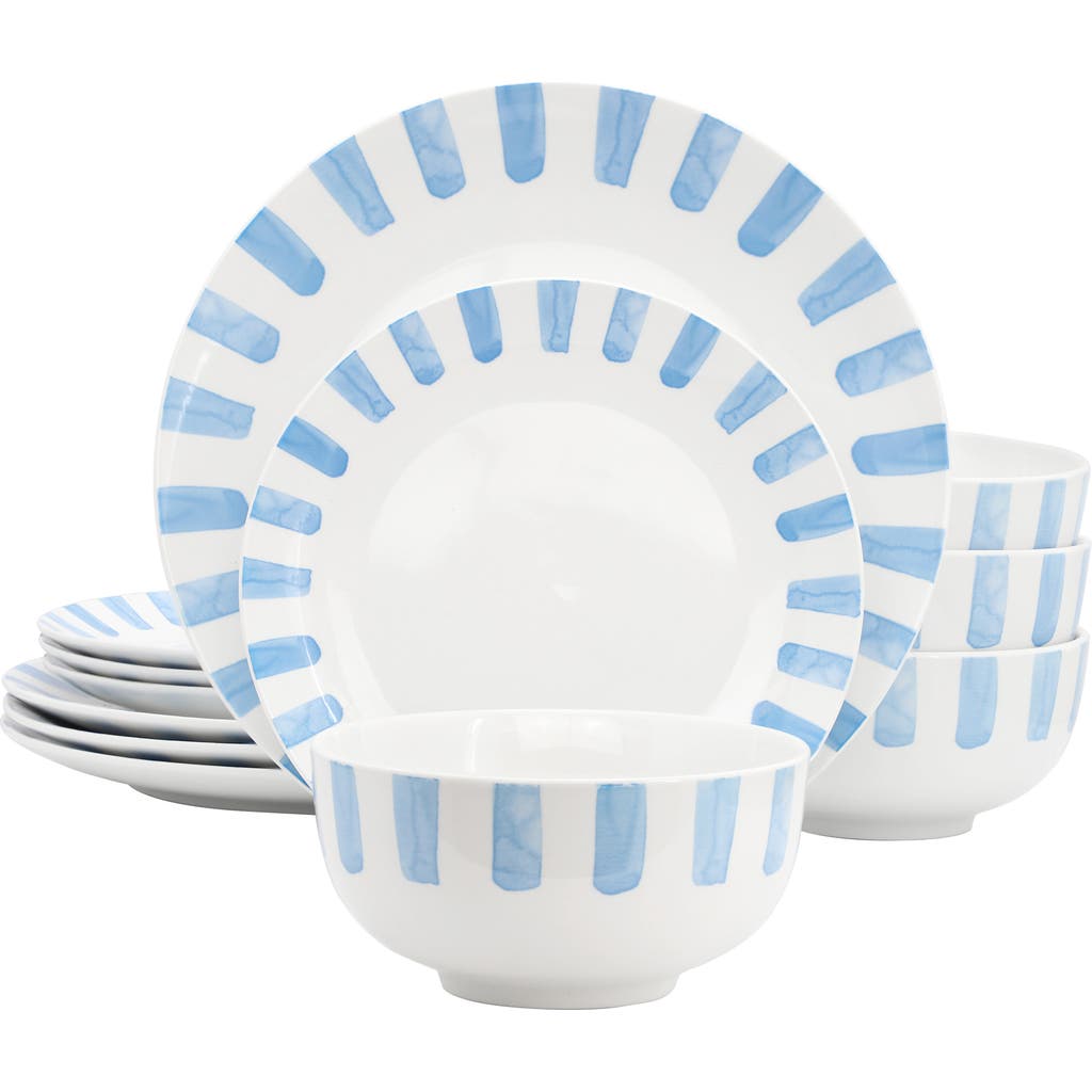 Gibson Home Pacific Waves 12 Piece Round Ceramic Dinnerware Set In Blue