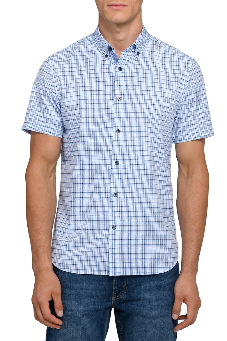 Plaid Woven Short Sleeve Basic, Main, color, WHITE/BLUE