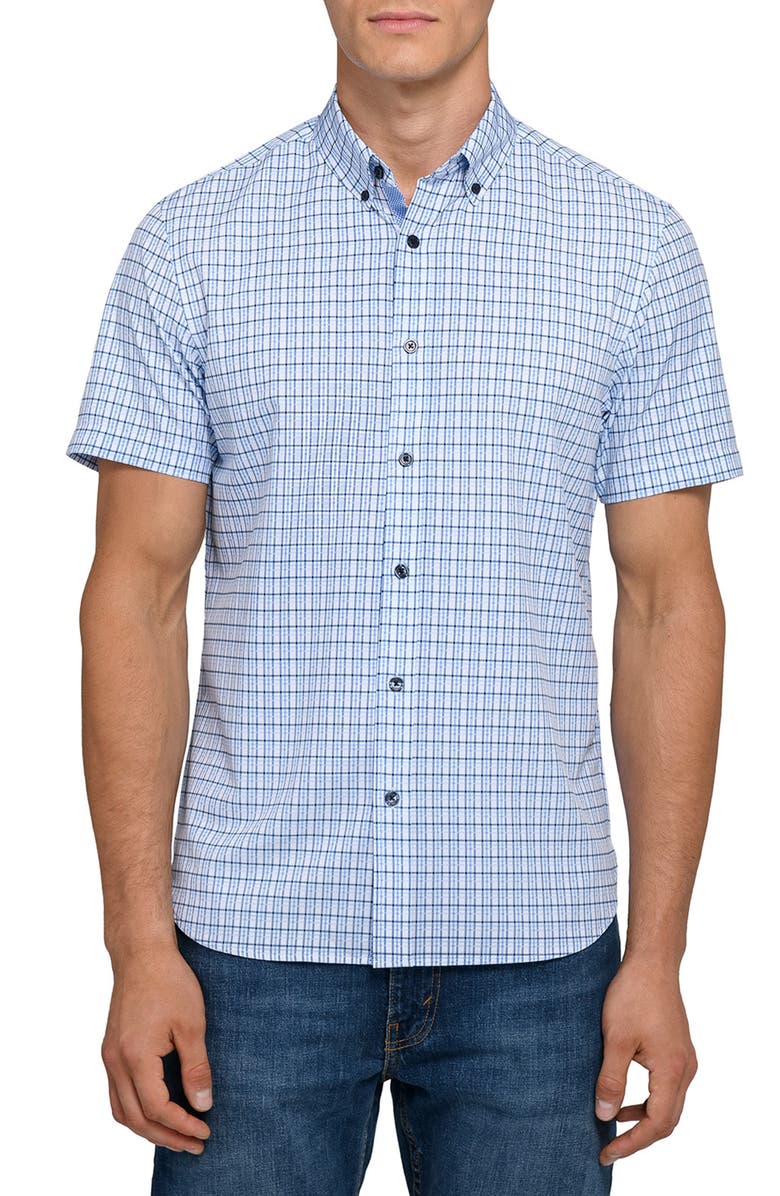 CONSTRUCT Plaid Woven Short Sleeve Basic, Main, color, White/Blue