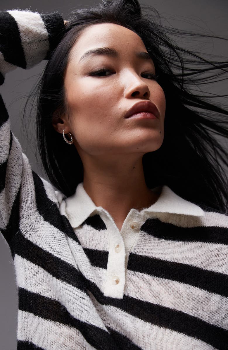Topshop Stripe Polo Sweater, Alternate, color, Black Multi
