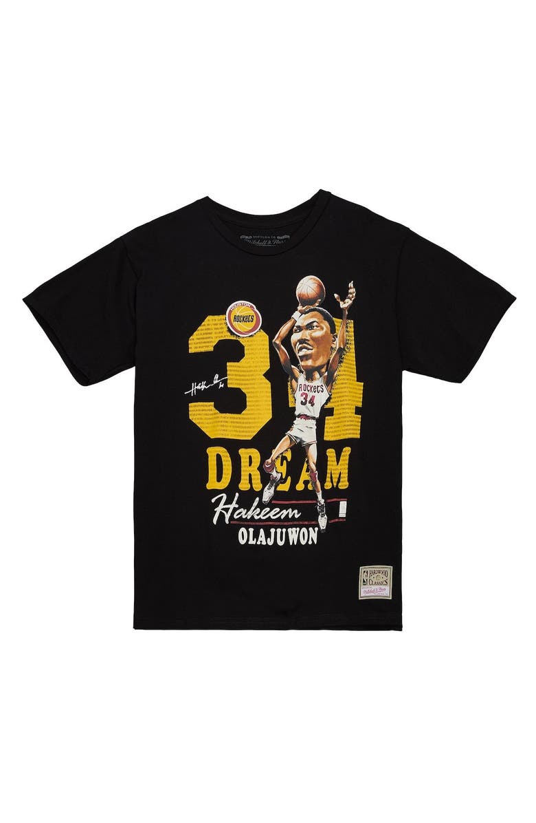 Mitchell & Ness Men's Mitchell & Ness Hakeem Olajuwon Black Houston Rockets Hardwood Classics Caricature T-Shirt, Alternate, color,