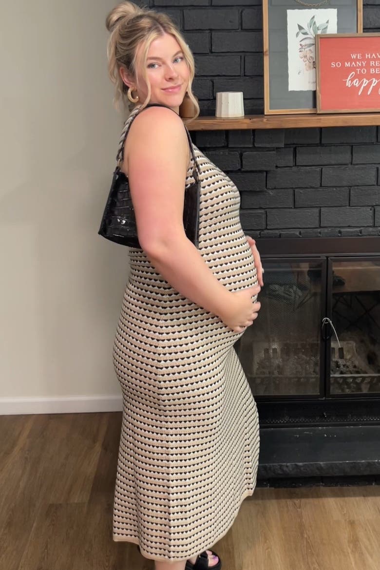 Striped Knit Fitted Sleeveless Maxi Dress, Alternate, color, Beige