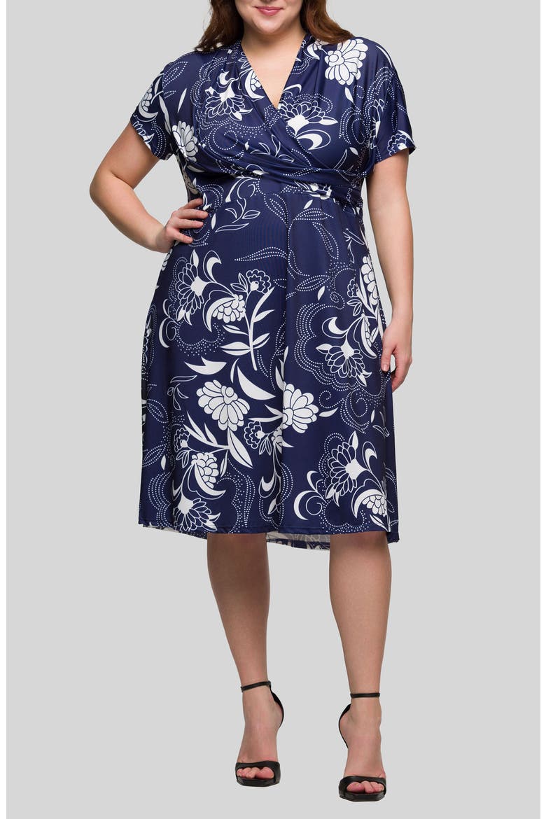 Floral Wrap Front Knit Midi Dress, Main, color, NAVY MULTI