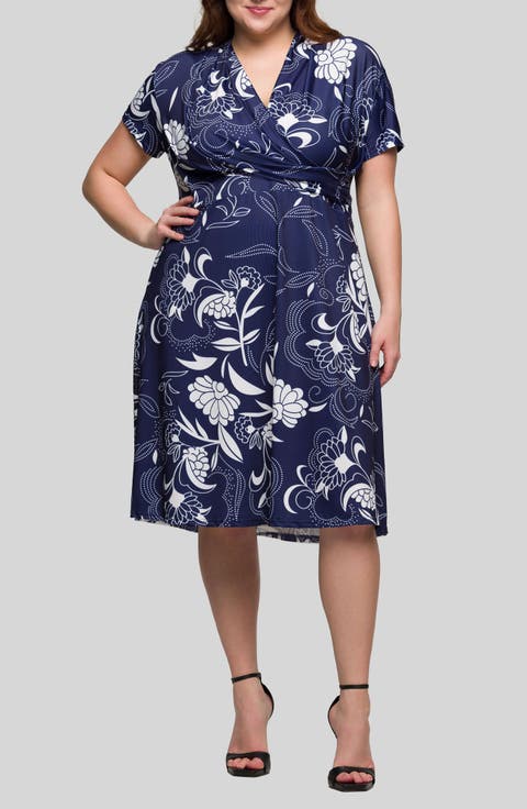 Floral Wrap Front Knit Midi Dress (Plus)