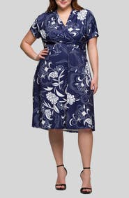 24seven Comfort Apparel Floral Wrap Front Knit Midi Dress