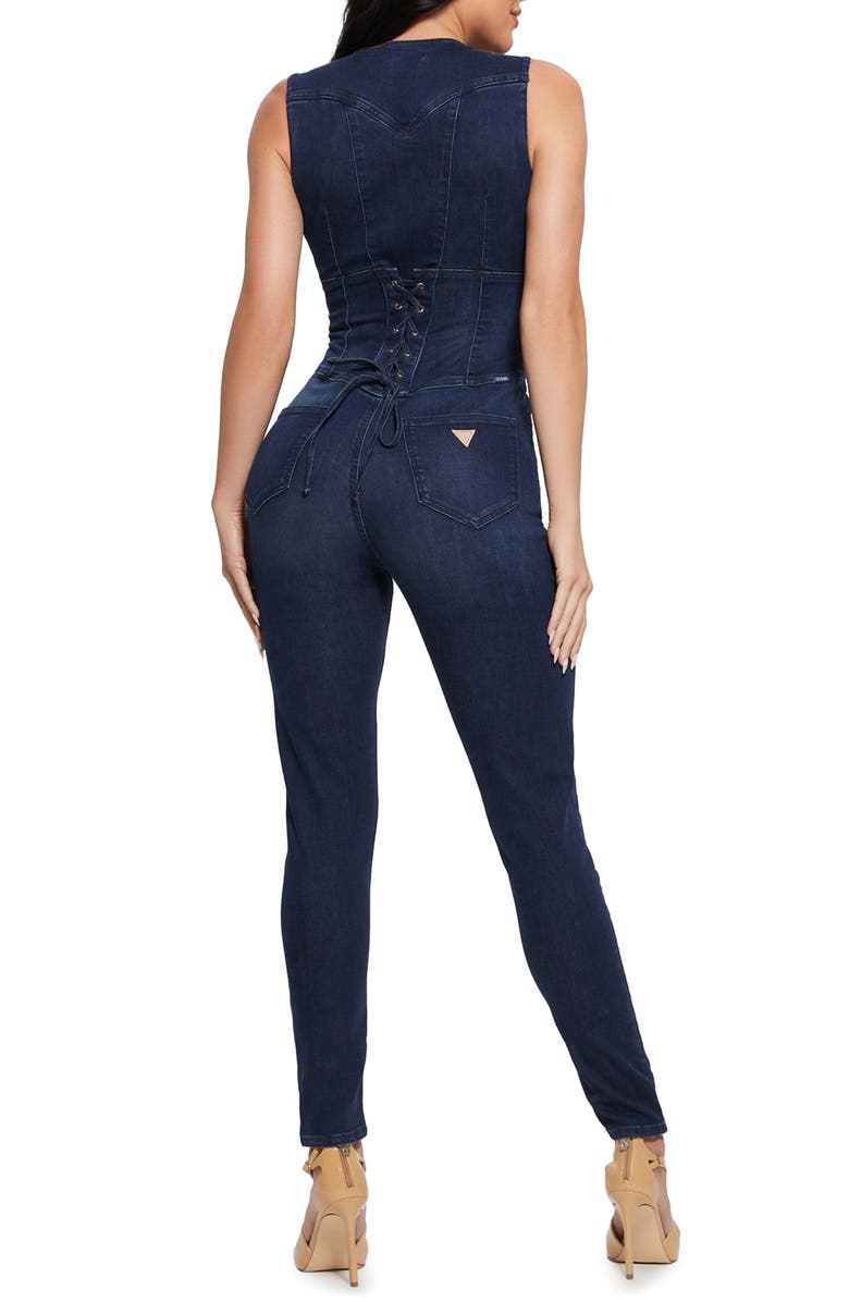 GUESS Judd Denim Corset Jumpsuit, Alternate, color, 