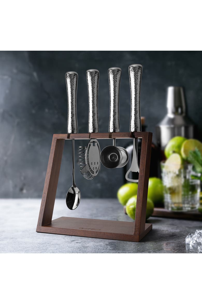 4 Piece Bar Tool Set with Stand - Black Chrome Metal Handles, Alternate, color, Chrome