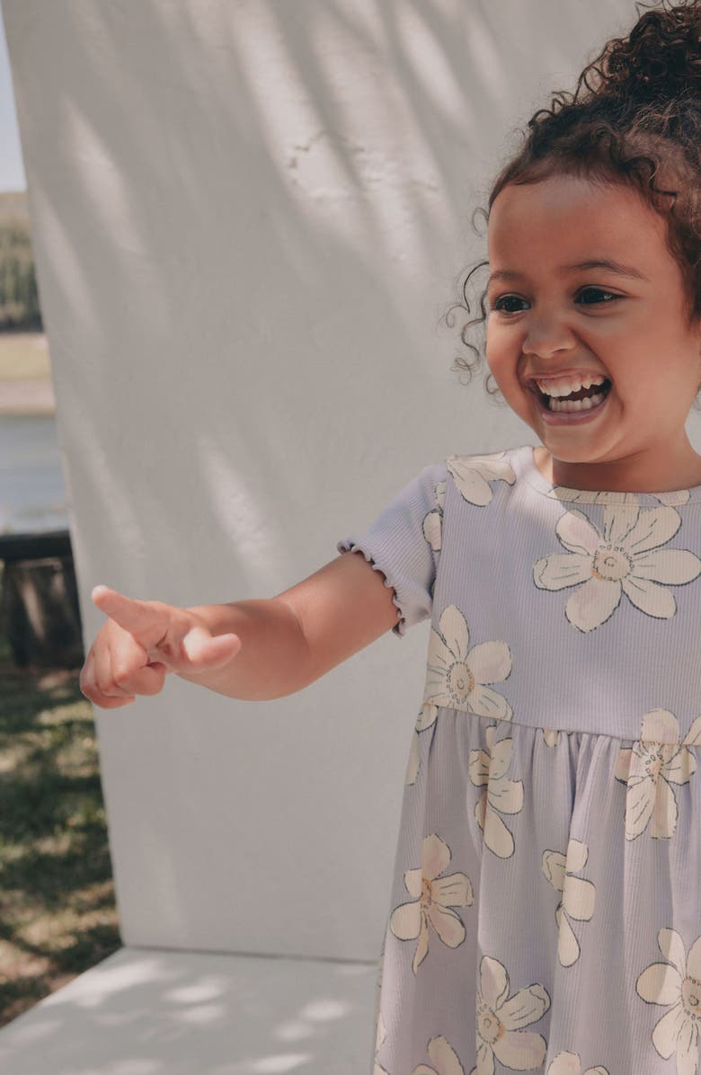 NEXT Kids' Daisy Print Rib Dress, Alternate, color, Purple
