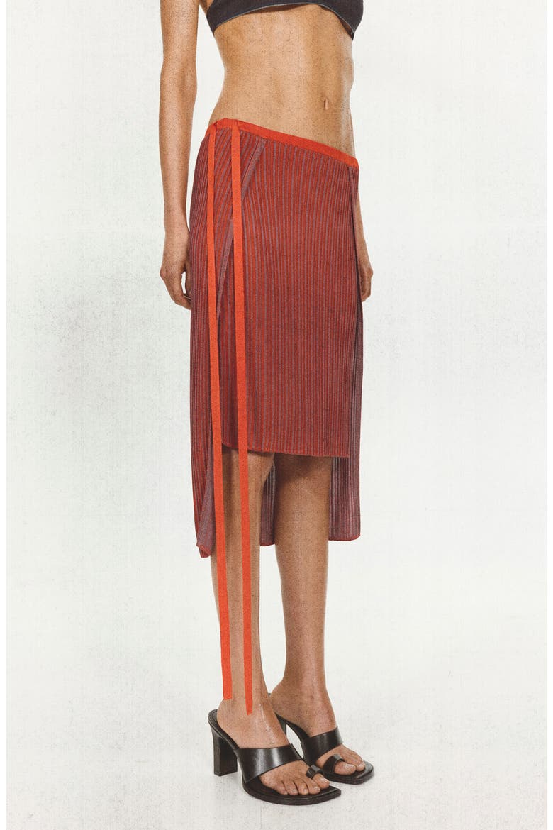 Ribbed Overlay Midi Skirt, Alternate, color, RED