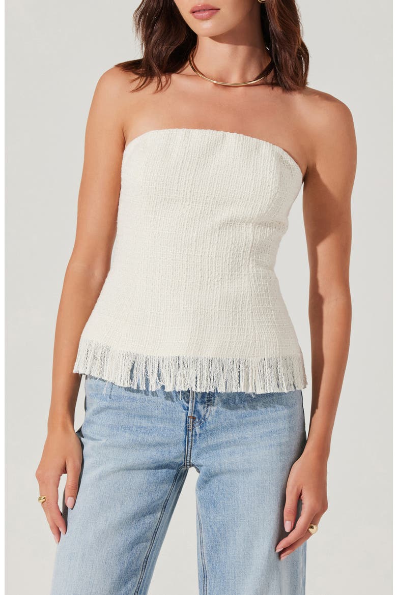 Lorene Strapless Tweed Top, Main, color, CREAM