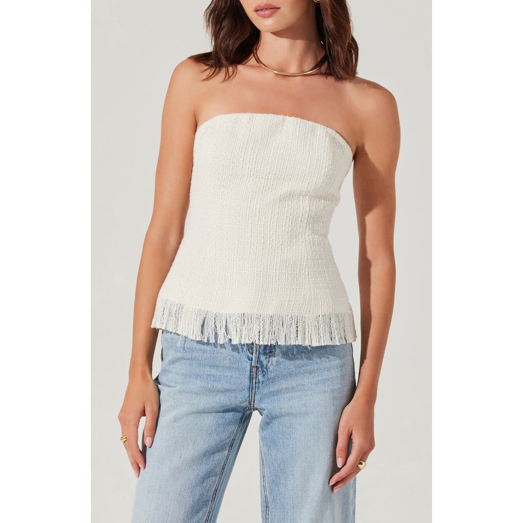 Astr The Label Lorene Strapless Tweed Top In White