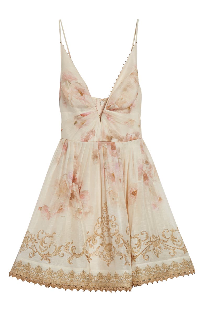 Zimmermann Hypnotic Plunge Neck Linen & Silk Minidress, Alternate, color, Cream Peony