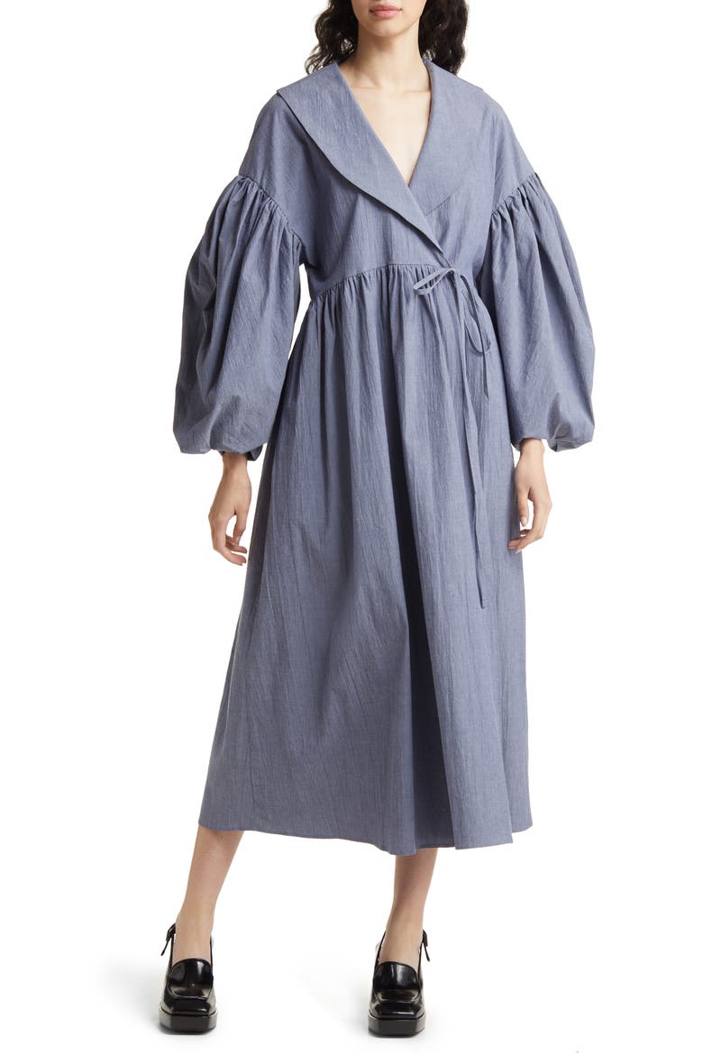 Wrap Midi Dress, Main, color, MEDIUM BLUE