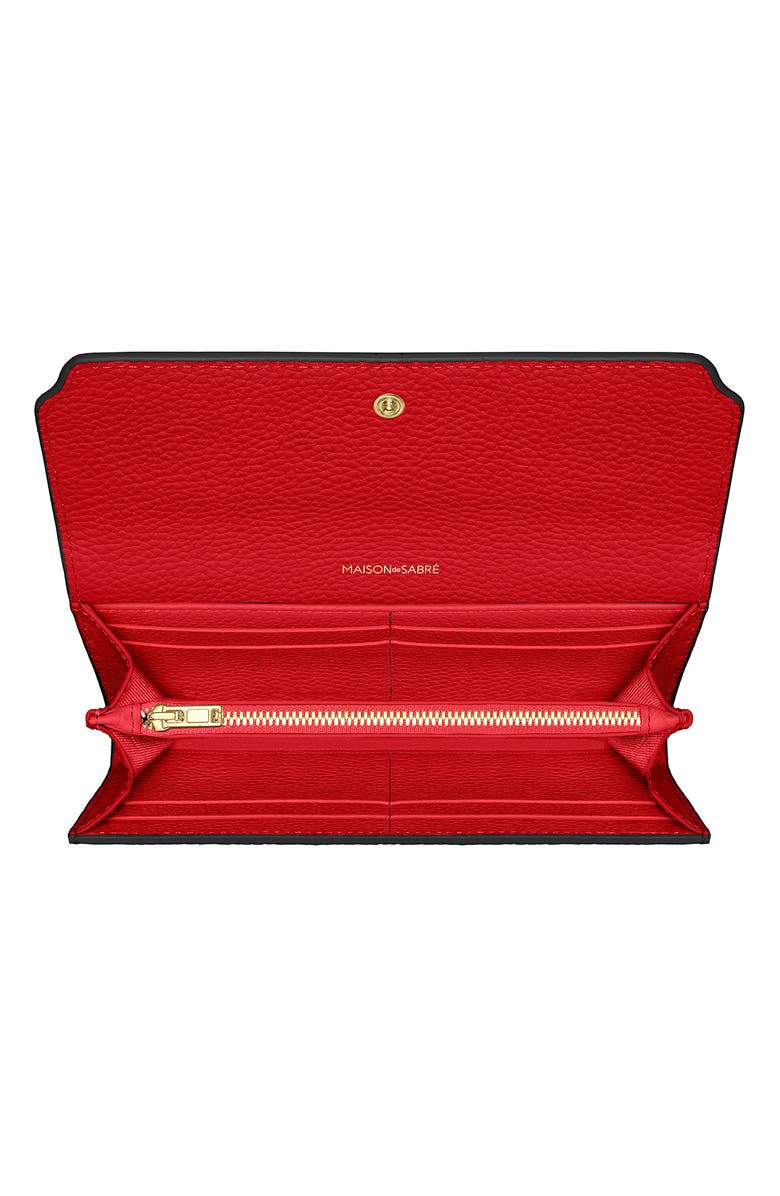 MAISON de SABRÉ Long Leather Flap Wallet, Alternate, color, Pomegranate Caviar