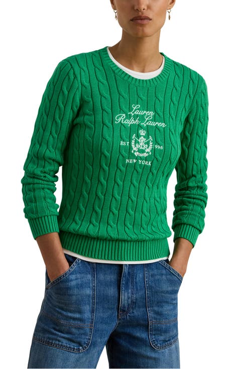 Embroidered Crest Cable Sweater