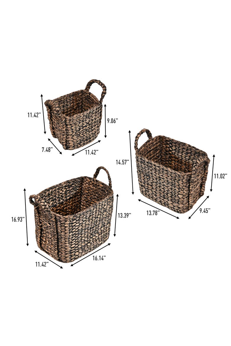 Clara Farmhouse Classic Handwoven Hyacinth Rectangle Storage Floor Baskets with Handles,, Alternate, color, Brown