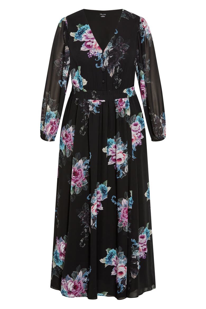 Ottilie Long Sleeve Maxi Dress, Alternate, color, BLACK PRINT