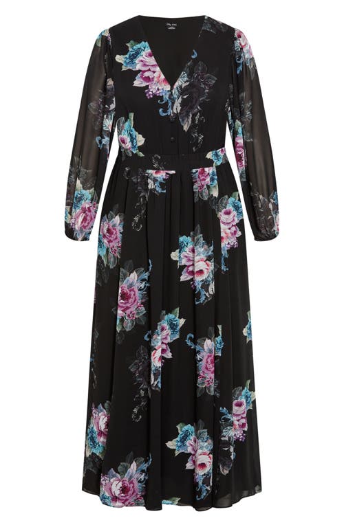 City Chic Ottilie Long Sleeve Maxi Dress In Black