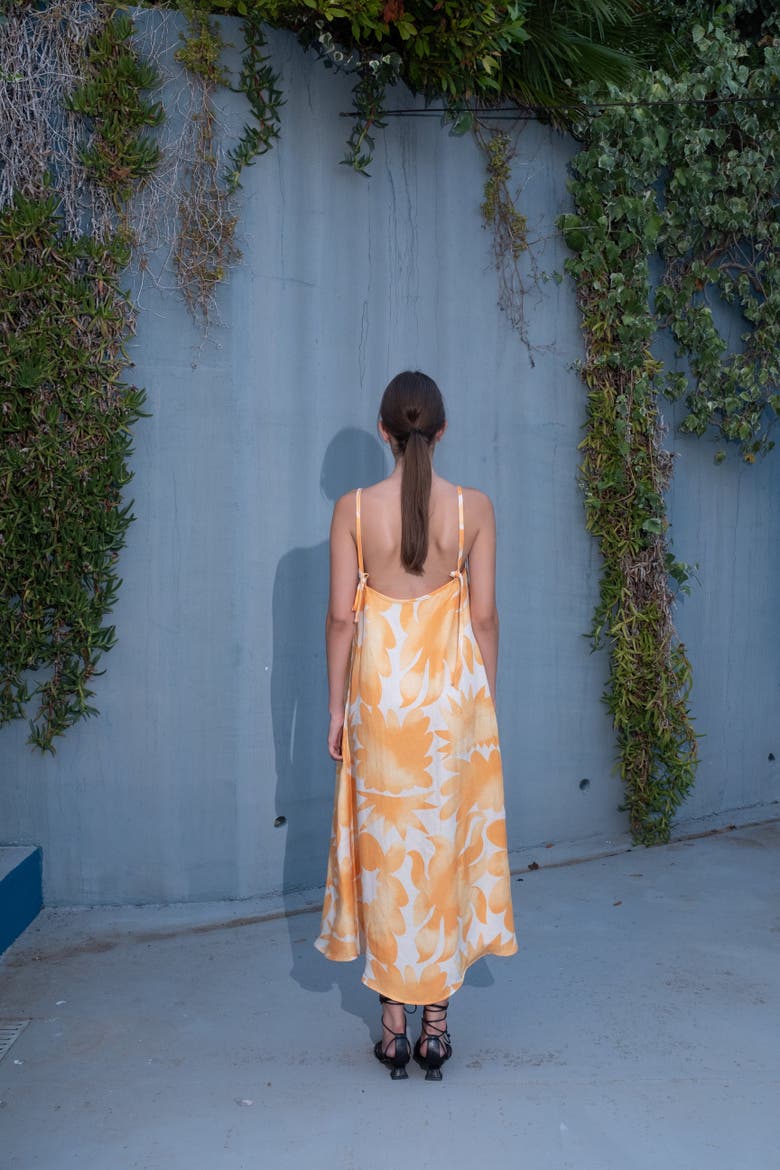 Aleah Lightweight Printed Tie-Strap Midi Dress, Alternate, color, Facula Saffron