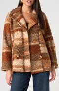Liverpool Los Angeles Double Breasted Plaid High Pile Fleece Coat