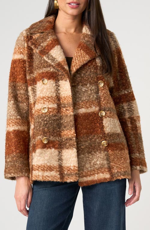 Liverpool Los Angeles Double Breasted Plaid High Pile Fleece Coat In Nutmeg Multi