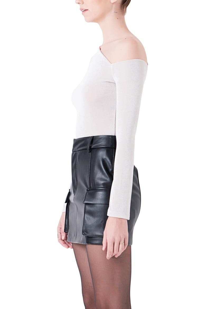 Asymmetric One-Shoulder Top, Alternate, color, SILVER