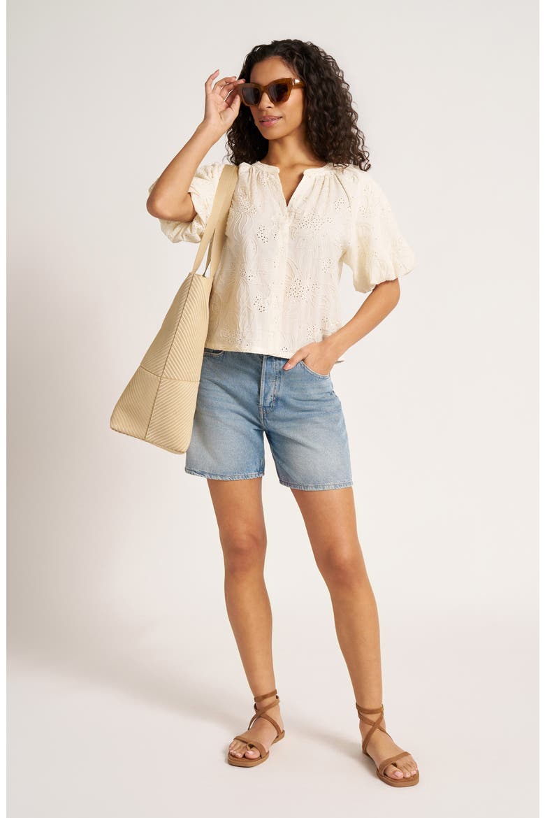 Viola Eyelet Bubble Sleeve Top, Alternate, color, IVORY