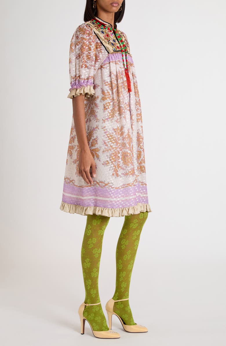 Valentino Garavani Embroidered Voyage Imaginaire Silk Georgette Dress, Alternate, color, Purple Multi