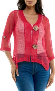 Nina Leonard Open Knit Bolero Cardigan