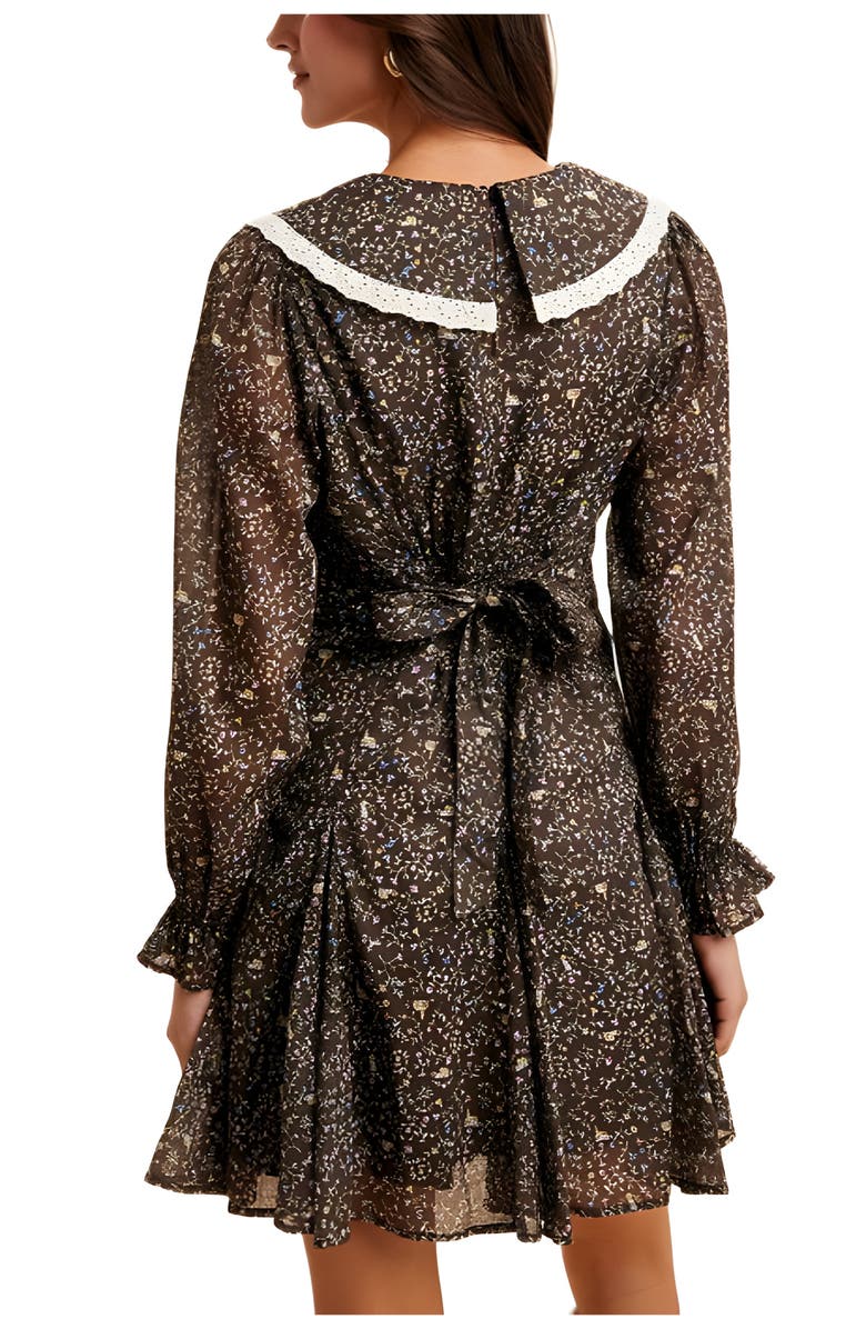 Knit and Lounge Vintage Floral Mini Dress with Lace Collar and Puff Sleeves, Alternate, color, 