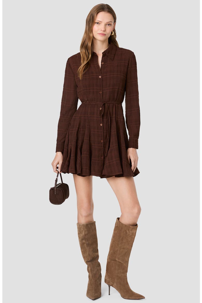 Textured Plaid Long Sleeve Chiffon Shirtdress, Alternate, color, COCOA BROWN