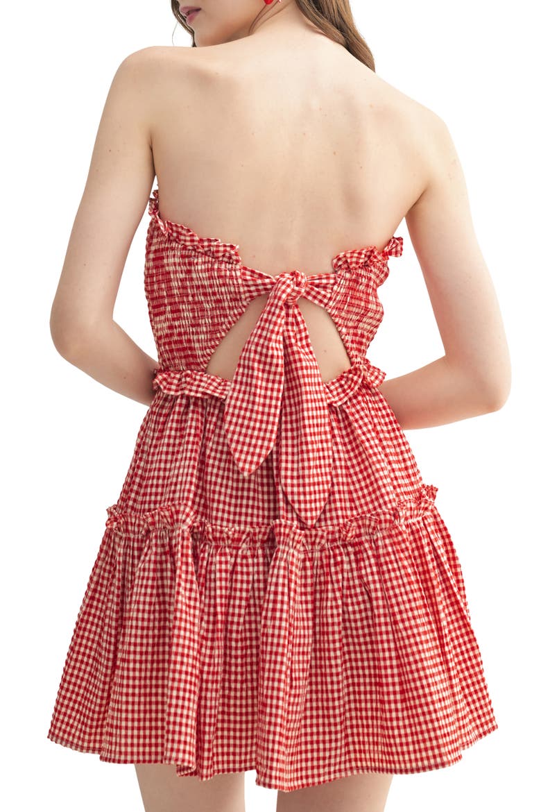 Strapless Gingham Minidress, Alternate, color, CREAM RED GINGHAM