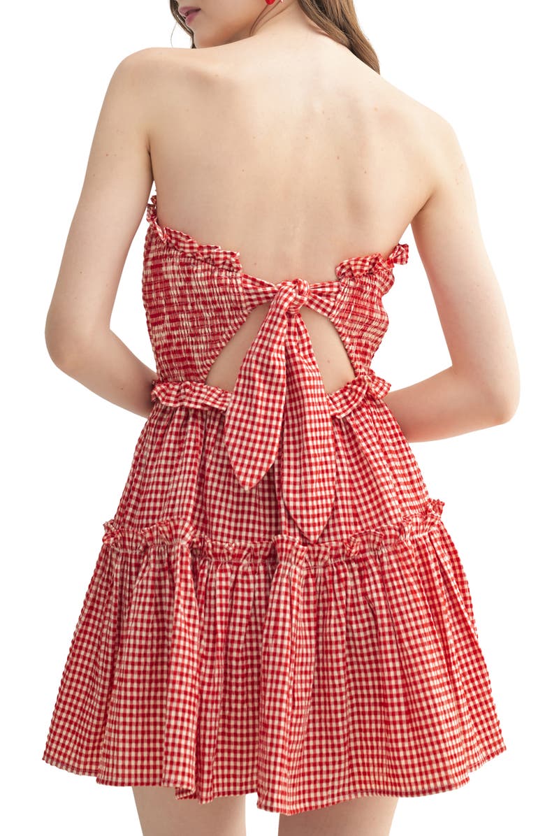 All in Favor Strapless Gingham Minidress, Alternate, color, Cream Red Gingham